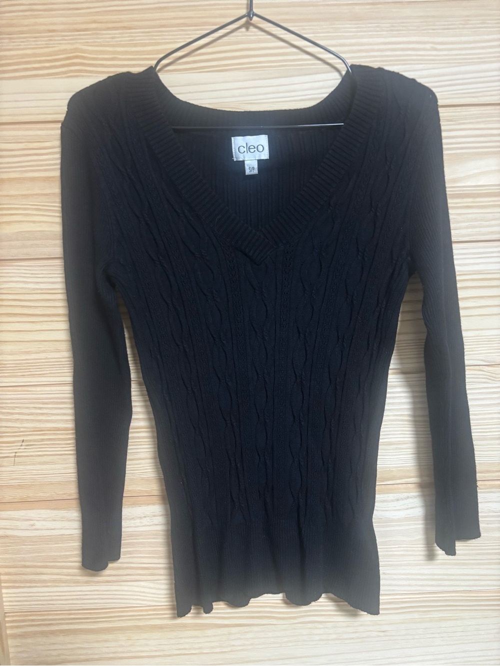 cleo Black Ribbed V-Neck Sweater